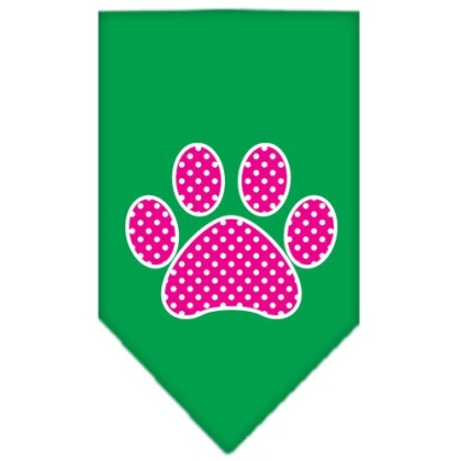 Pink Swiss Dot Paw Screen Print Bandana Emerald Green Large