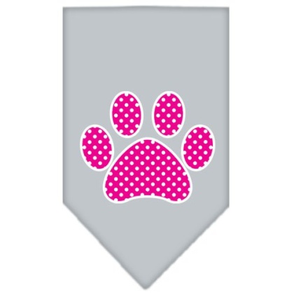 Pink Swiss Dot Paw Screen Print Bandana Grey Large