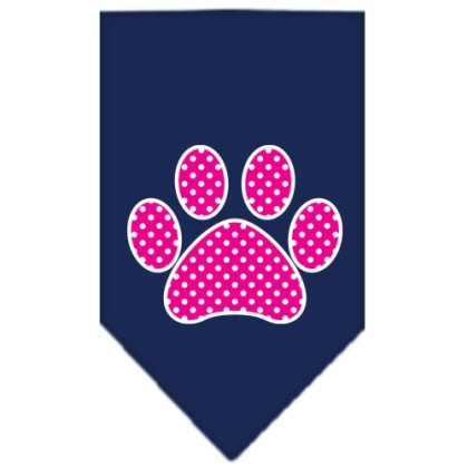 Pink Swiss Dot Paw Screen Print Bandana Navy Blue large