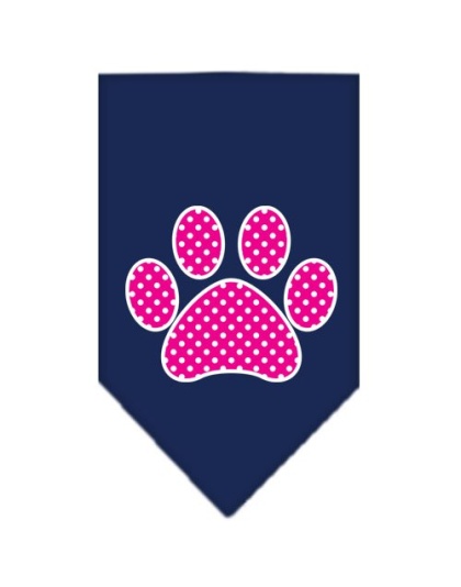 Pink Swiss Dot Paw Screen Print Bandana Navy Blue large