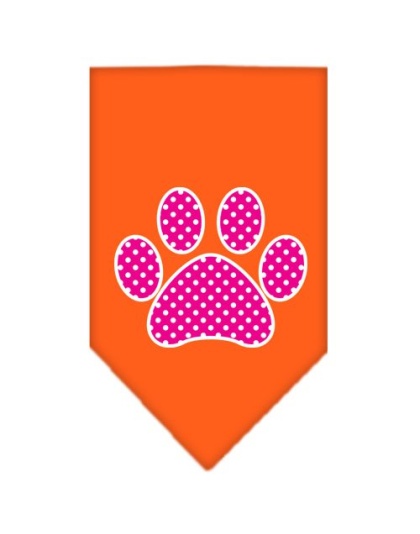 Pink Swiss Dot Paw Screen Print Bandana Orange Large