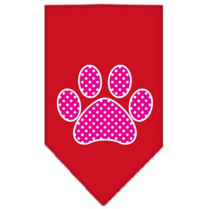 Pink Swiss Dot Paw Screen Print Bandana Red Large