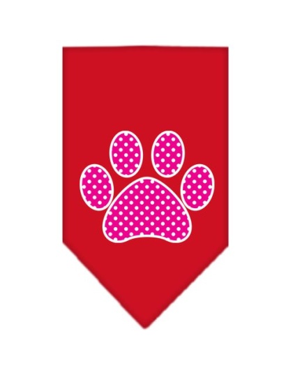 Pink Swiss Dot Paw Screen Print Bandana Red Large