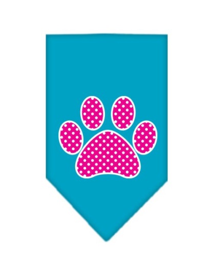 Pink Swiss Dot Paw Screen Print Bandana Turquoise Large