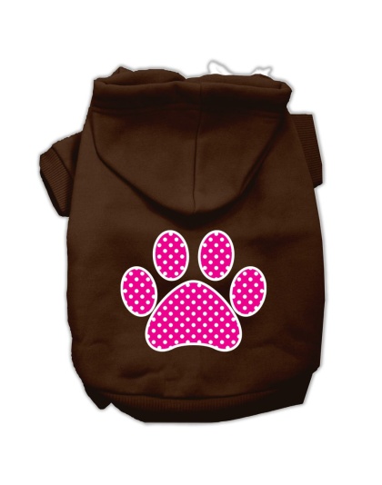 Pink Swiss Dot Paw Screen Print Pet Hoodies Brown Size Lg