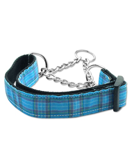 Plaid Nylon Collar Martingale Blue Large