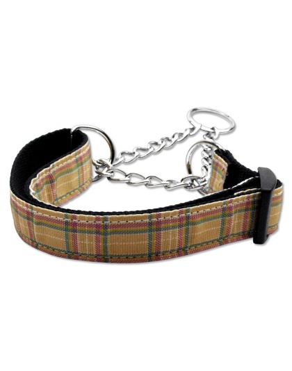 Plaid Nylon Collar Martingale Khaki Large