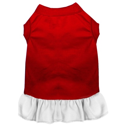 Plain Pet Dress Red with White Lg