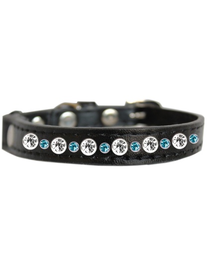 Posh Jeweled Cat Collar Black with Aqua Size 10
