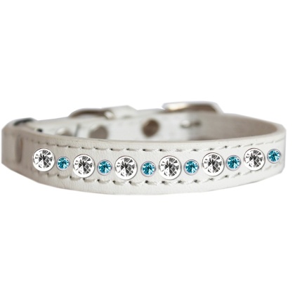 Posh Jeweled Cat Collar White with Aqua Size 10