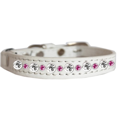 Posh Jeweled Cat Collar White with Bright Pink Size 10
