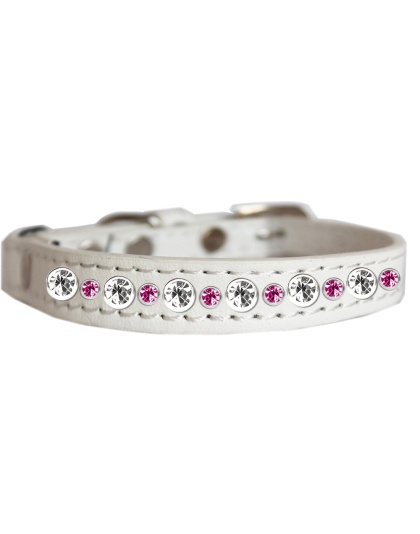 Posh Jeweled Cat Collar White with Bright Pink Size 10