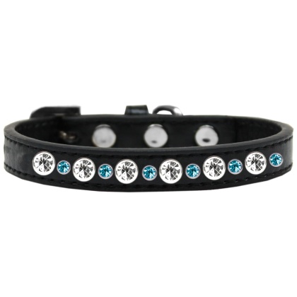 Posh Jeweled Dog Collar Black with Aqua Size 10