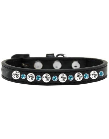 Posh Jeweled Dog Collar Black with Aqua Size 10