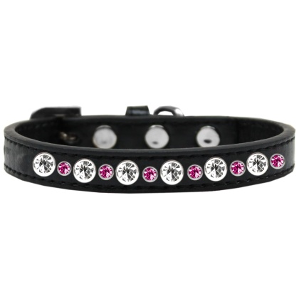 Posh Jeweled Dog Collar Black with Bright Pink Size 10