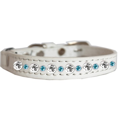 Posh Jeweled Dog Collar White with Aqua Size 10