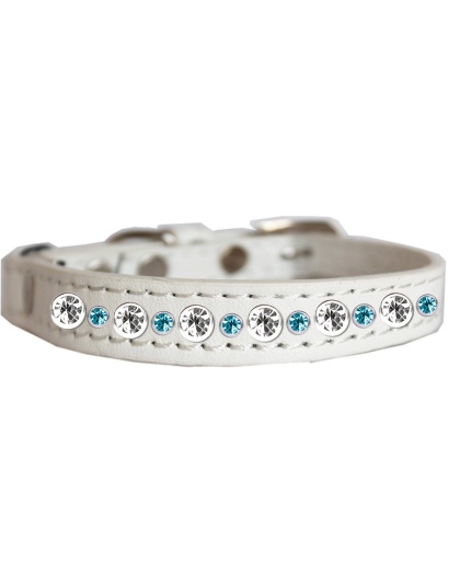 Posh Jeweled Dog Collar White with Aqua Size 10