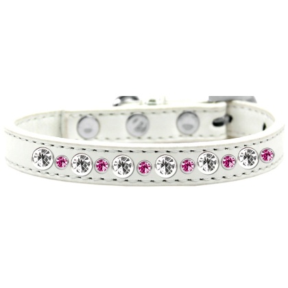 Posh Jeweled Dog Collar White with Bright Pink Size 10