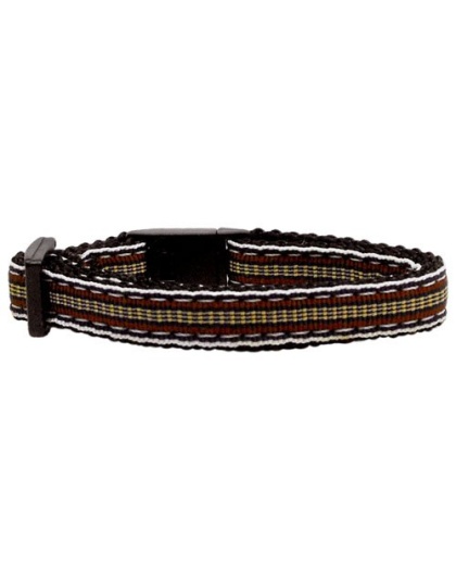 Preppy Stripes Nylon Ribbon Collars Brown/Khaki Cat Safety