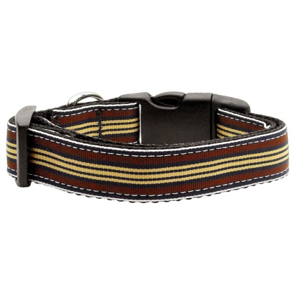 Preppy Stripes Nylon Ribbon Collars Brown/Khaki Large