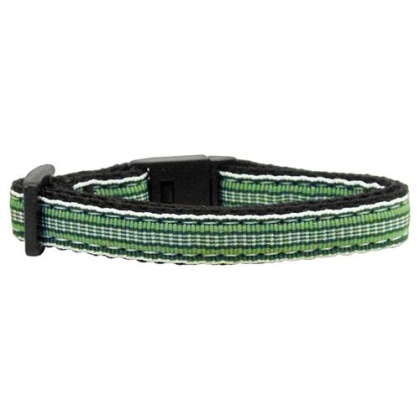 Preppy Stripes Nylon Ribbon Collars Green/White Cat Safety