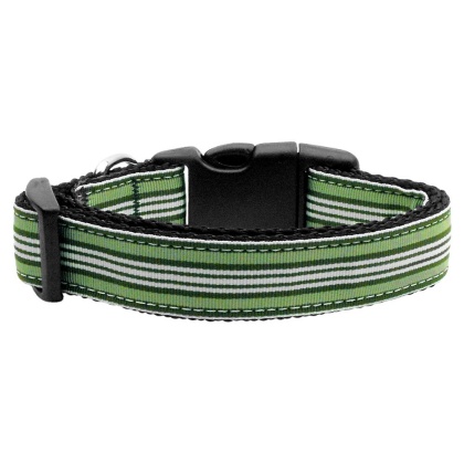 Preppy Stripes Nylon Ribbon Collars Green/White Large