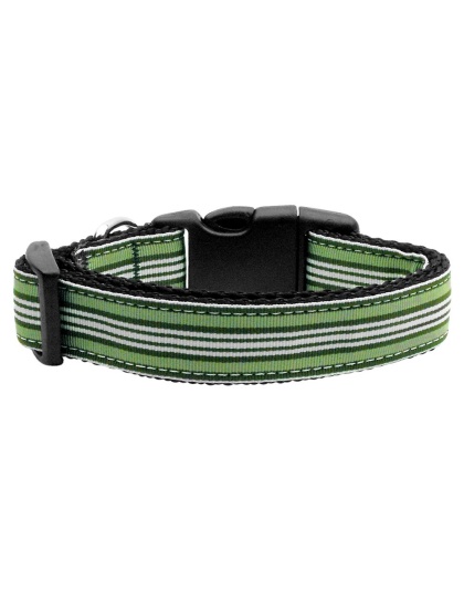 Preppy Stripes Nylon Ribbon Collars Green/White Large