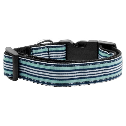 Preppy Stripes Nylon Ribbon Collars Light Blue/White Large