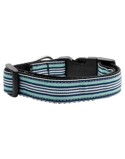 Preppy Stripes Nylon Ribbon Collars Light Blue/White Large