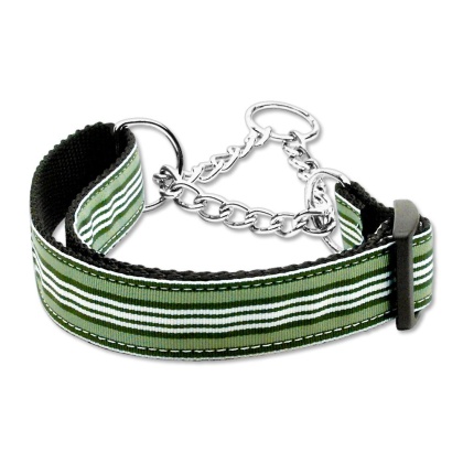 Preppy Stripes Nylon Ribbon Collars Martingale Green/White Large