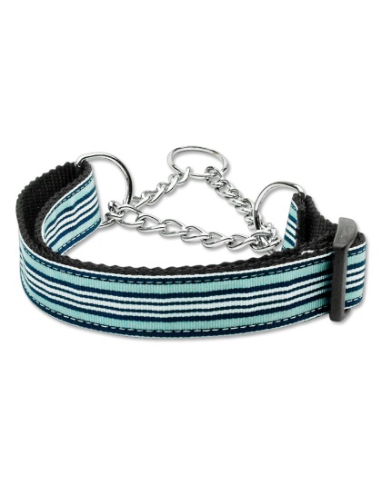 Preppy Stripes Nylon Ribbon Collars Martingale Light Blue/White Large