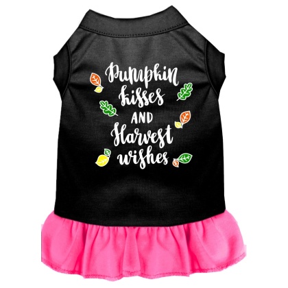 Pumpkin Kisses Screen Print Dog Dress Black with Bright Pink Lg