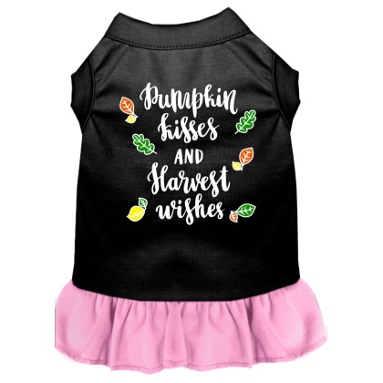 Pumpkin Kisses Screen Print Dog Dress Black with Light Pink Lg