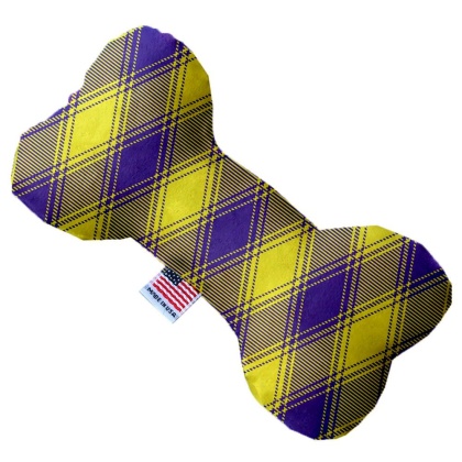 Purple and Yellow Plaid 10 Inch Canvas Bone Dog Toy