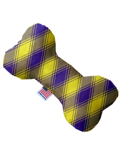 Purple and Yellow Plaid 10 Inch Canvas Bone Dog Toy