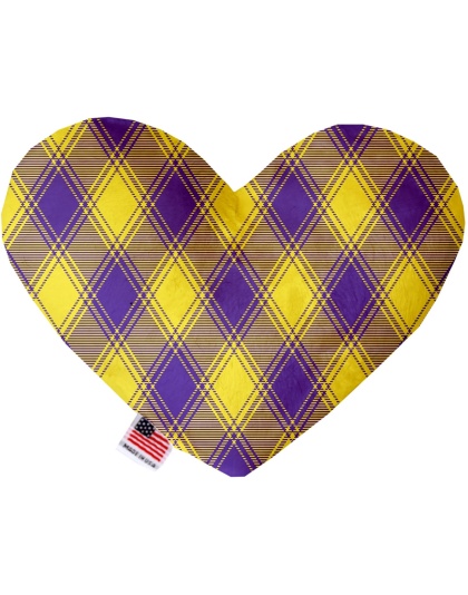 Purple and Yellow Plaid 6 Inch Canvas Heart Dog Toy