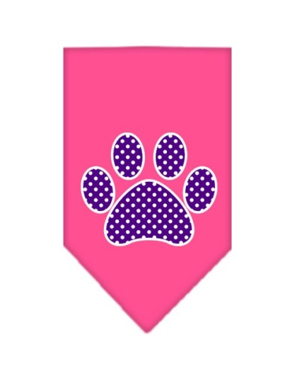 Purple Swiss Dot Paw Screen Print Bandana Bright Pink Large