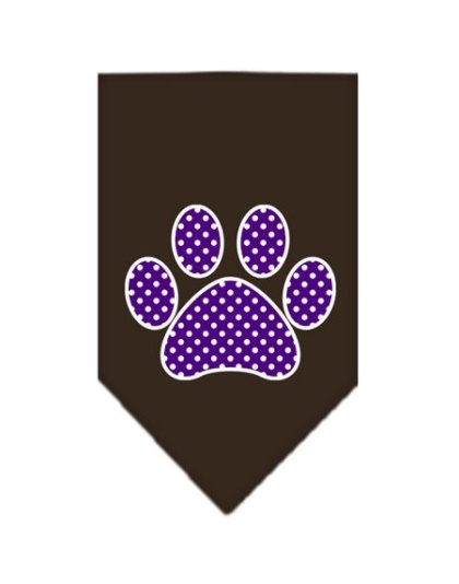 Purple Swiss Dot Paw Screen Print Bandana Cocoa Large