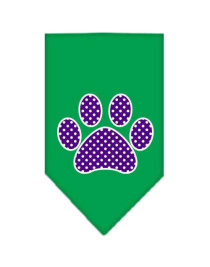 Purple Swiss Dot Paw Screen Print Bandana Emerald Green Large