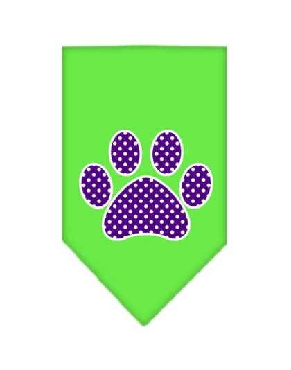 Purple Swiss Dot Paw Screen Print Bandana Lime Green Large