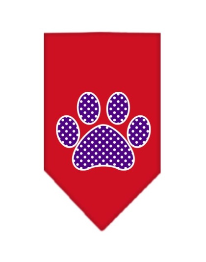 Purple Swiss Dot Paw Screen Print Bandana Red Large