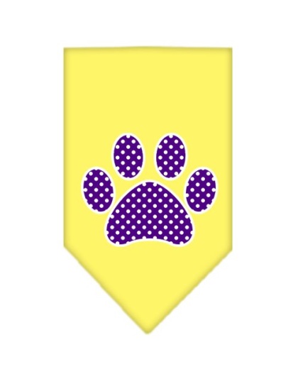 Purple Swiss Dot Paw Screen Print Bandana Yellow Large