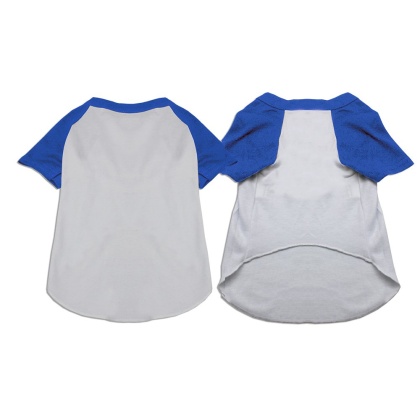 Raglan Baseball Pet Shirt White with Blue Size XS