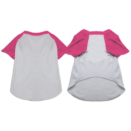 Raglan Baseball Pet Shirt White with Bright Pink Size XS