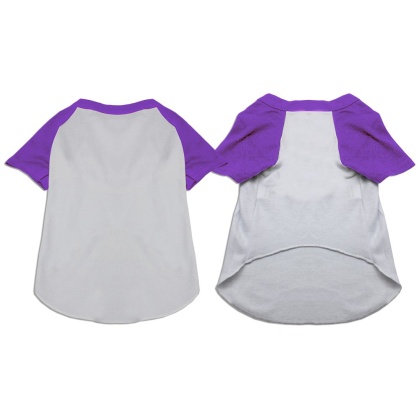 Raglan Baseball Pet Shirt White with Purple Size XS