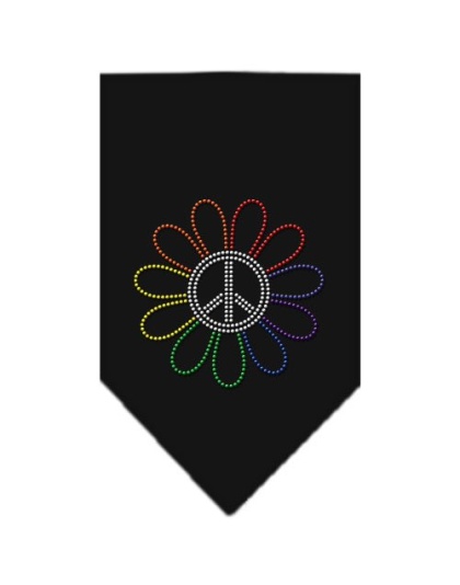 Rainbow Peace Flower Rhinestone Bandana Black Large