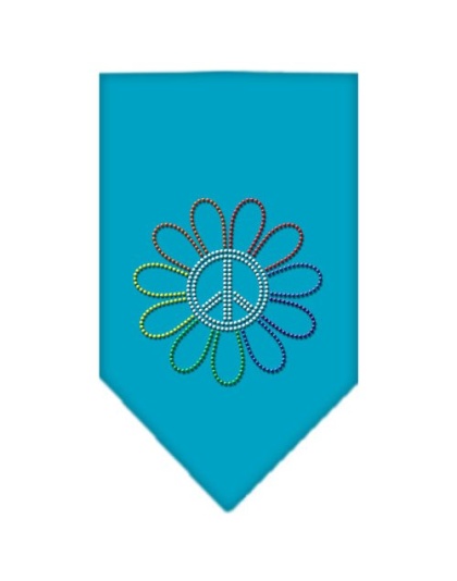 Rainbow Peace Flower Rhinestone Bandana Turquoise Large