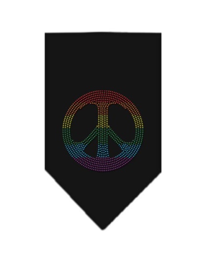 Rainbow Peace Sign Rhinestone Bandana Black Large