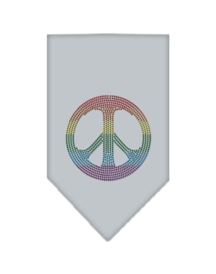 Rainbow Peace Sign Rhinestone Bandana Grey Large