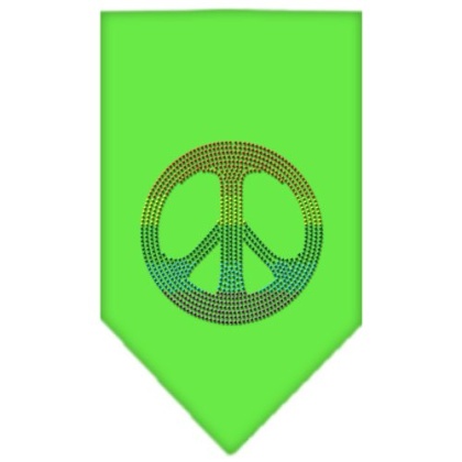 Rainbow Peace Sign Rhinestone Bandana Lime Green Large